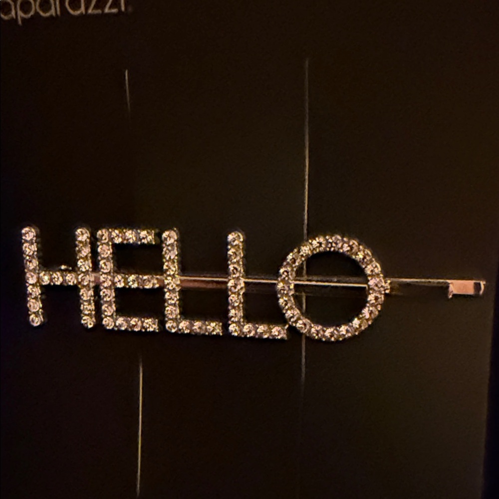NwT Hot Pink Glitz & Silver 'Hello' Hair Barrette 3”